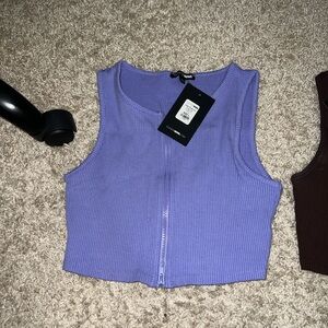 Fashion Nova Ribbed Double Zip Crop Tank